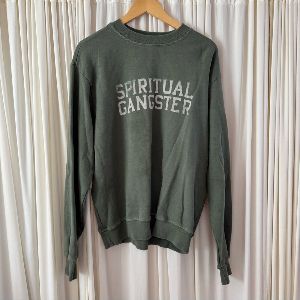 Spiritual Gangster Men's Classic Crewneck Sweatshirt Size Small Army Green - Picture 2 of 6
